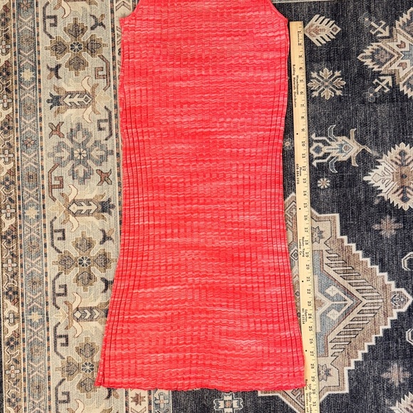 ZARA Ribbed Keyhole Midi Dress Hot Pink Bodycon Stretchy Size Small - Picture 8 of 9